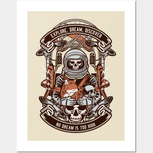 Astronaut Skull Posters and Art